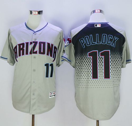 Diamondbacks #11 A. J. Pollock Gray/Capri New Cool Base Stitched MLB Jersey - Click Image to Close